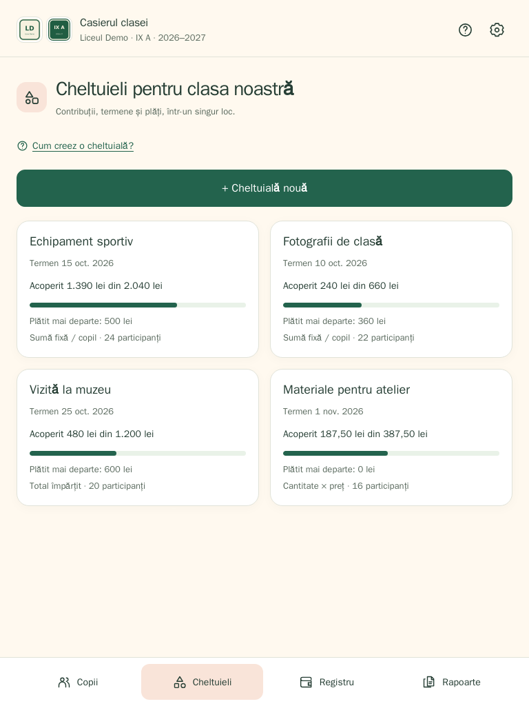 The class's expenses on a tablet