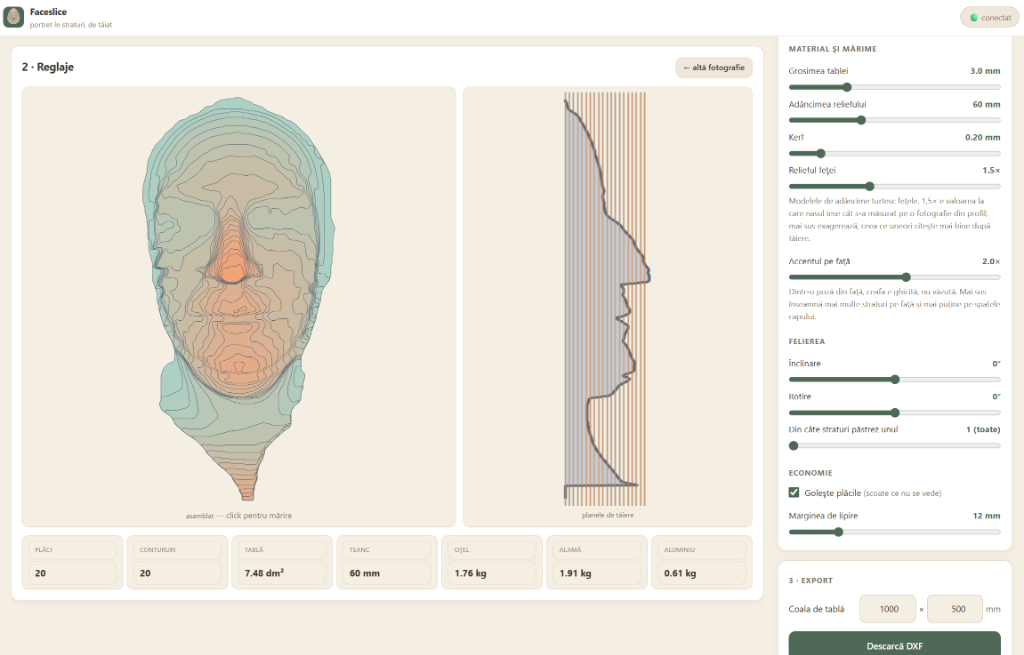 Faceslice Studio — 3D Contour Relief, Cut Planes & Material Estimation
