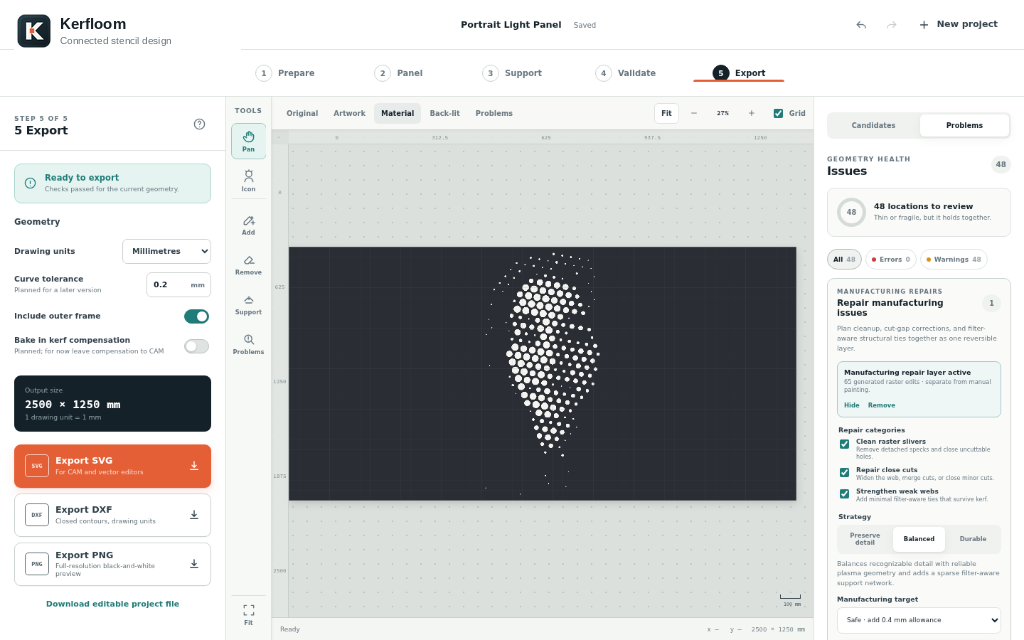 Step 5: Export — CAM-Ready DXF, SVG & Kerfloom Project Files