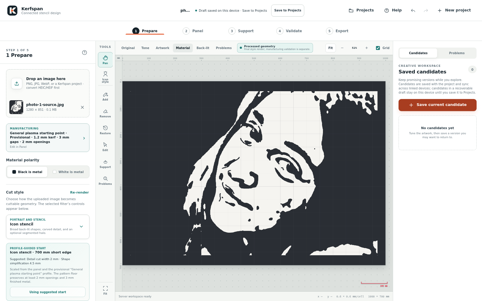 Un portret în stilul Icon stencil, cu forme ample și detalii decupate