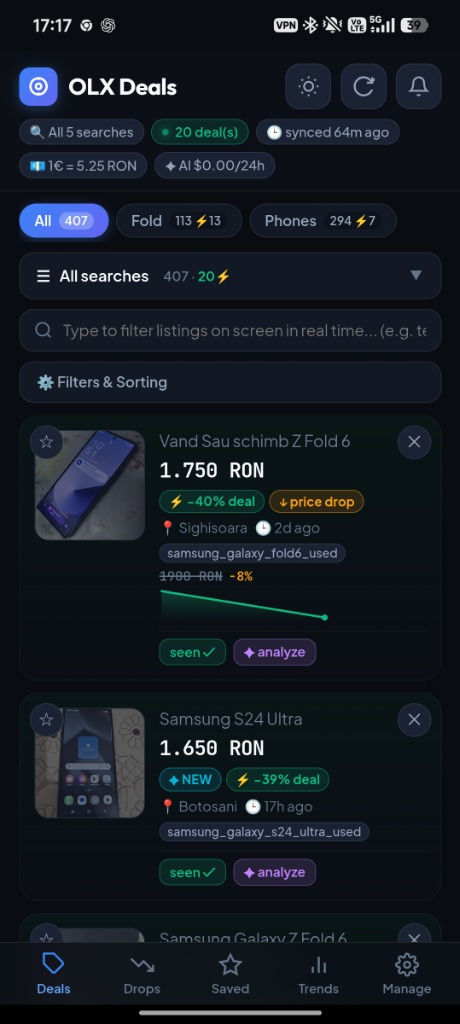 Live Deals Feed — Real-Time OLX Discovery