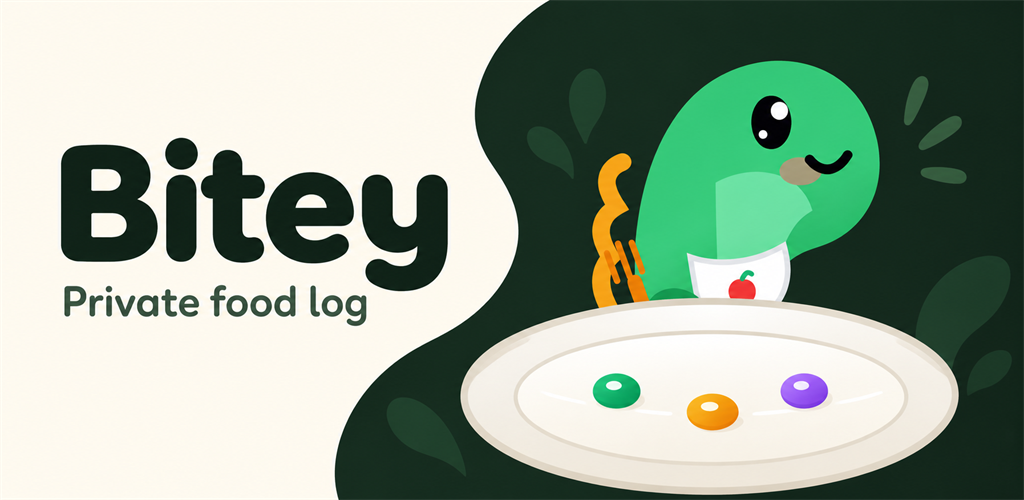 Bitey private food log with its friendly dinosaur companion