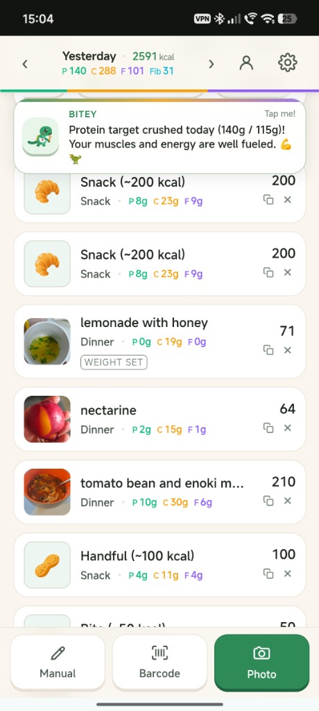 Visual Food Logging & Bitey Mascot