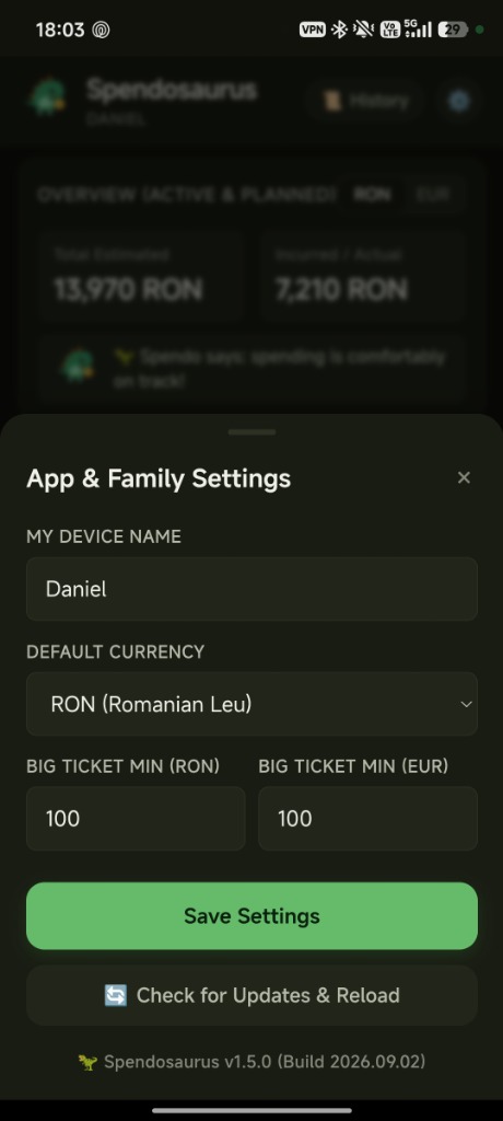 App & Family Settings, Currencies & Thresholds